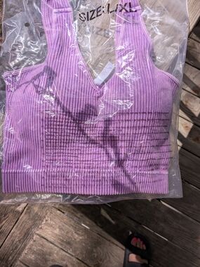 Ribbed V-Neck Bralette in Lavender - L/XL